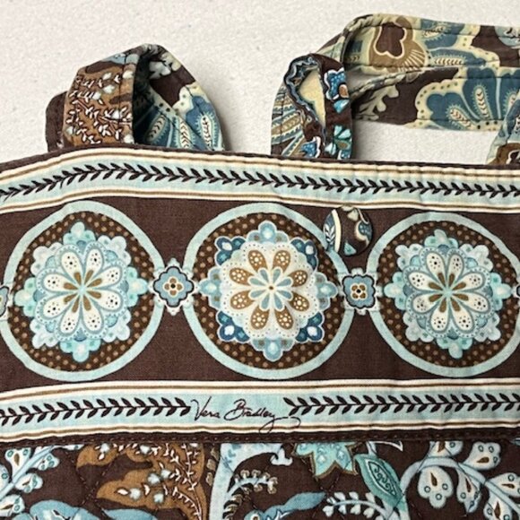 Vera Bradley Quilted Floral Shoulder Tote Travel Bag Brown Blue 13"x14" - Picture 16 of 16